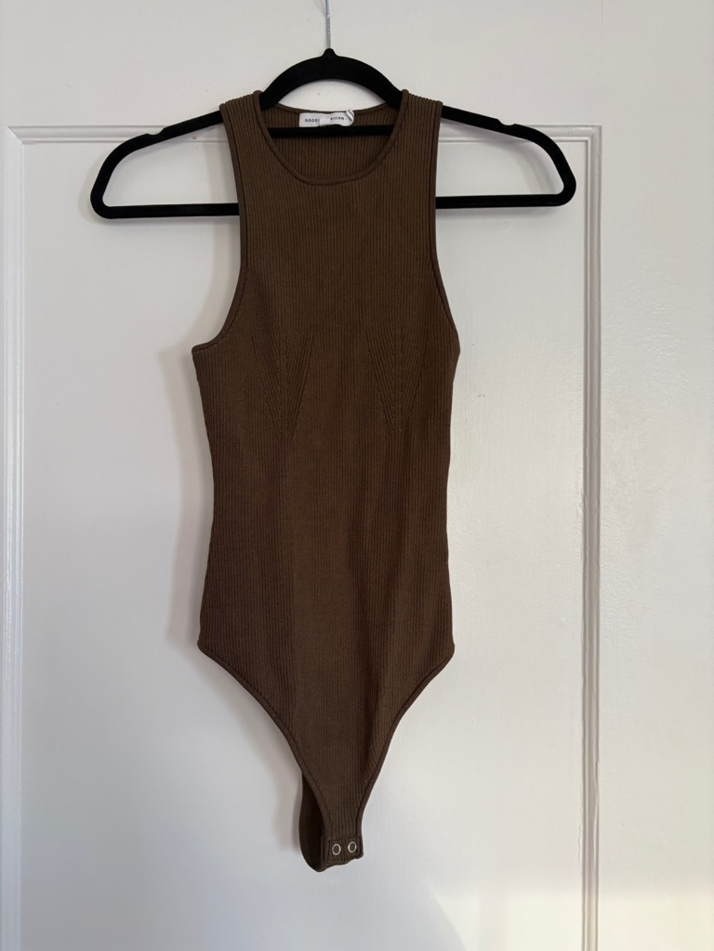 Good American Ribbed Tank Bodysuit in Brown